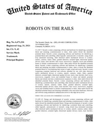 Robots on the Rails Trademark Issued in the United States 8/31/21